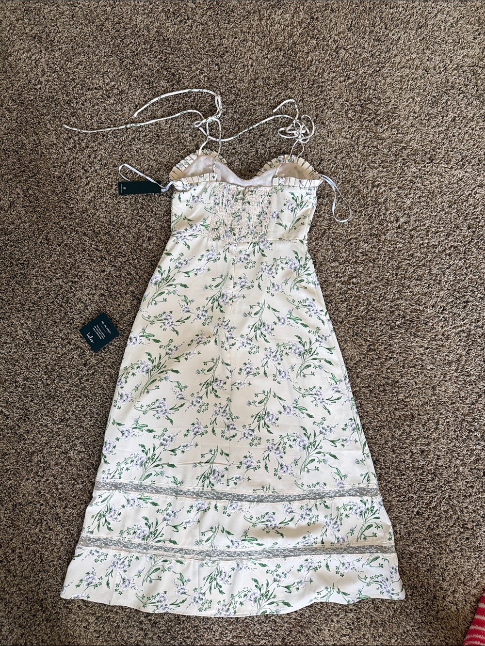 Lulu's Cream Midi Dress with Green Floral Print - Picture 2 of 3